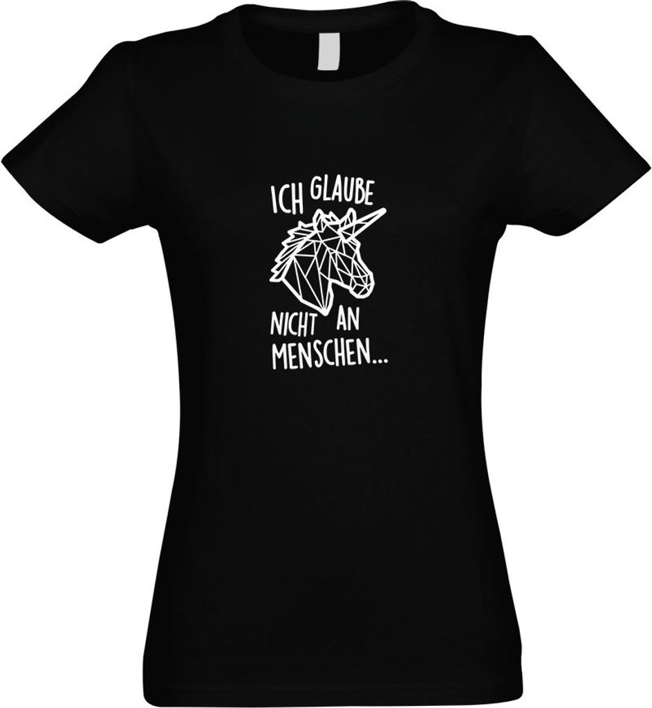 Kiwistar - T-Shirt tailliert - Damen - schwarz - Einhorn - glaube Nicht an - mit Motiv Bedruckt - Funshirt Design - Sport - Freizeit - Damen - L
