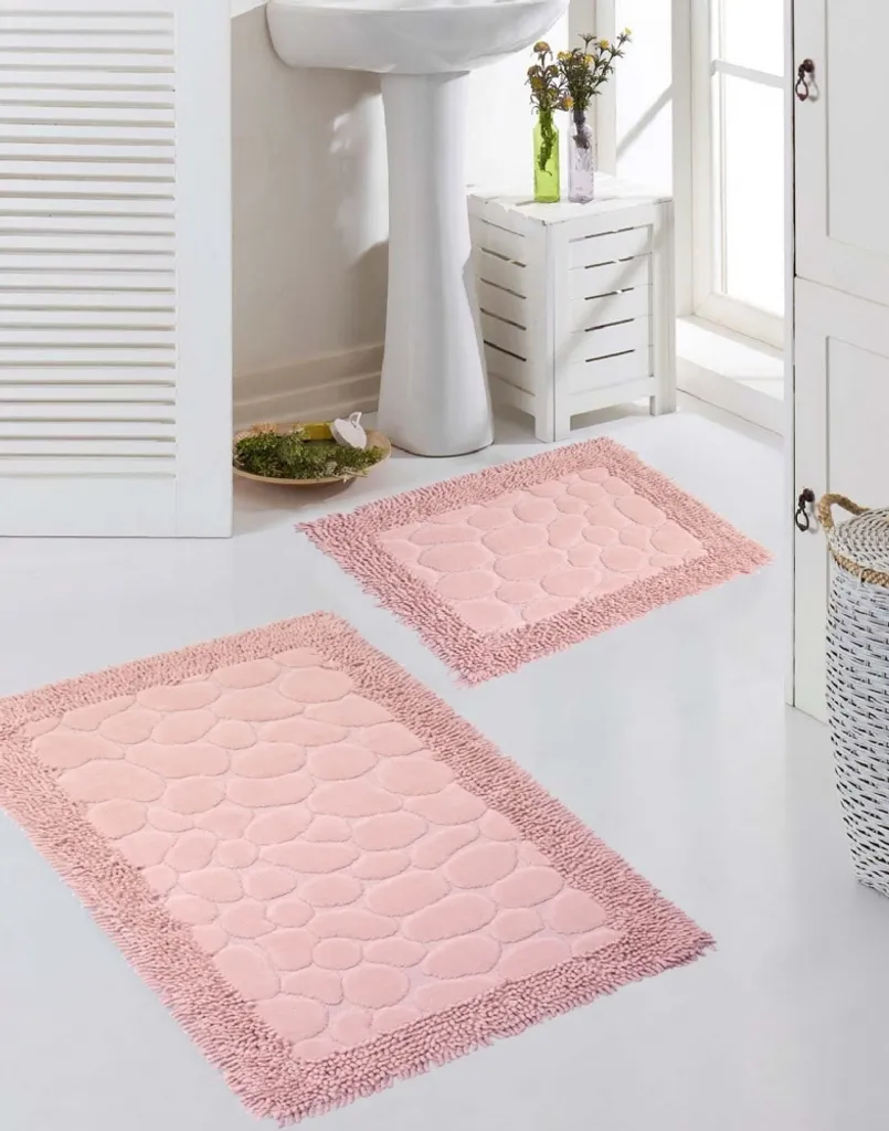 Ensemble de tapis de bain aspect pierre rose lavables - Lot de 2 pièces