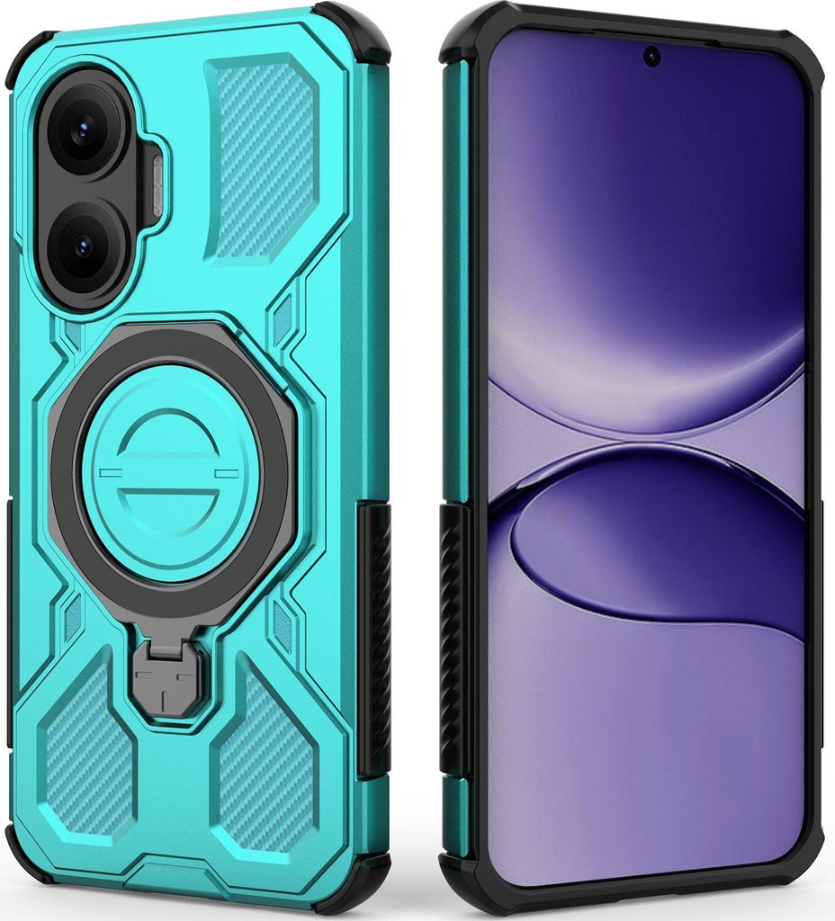 Robuste Handyhülle für Xiaomi Poco F7/Redmi Turbo 4 Pro mit Ringhalter Ständer Stoßfest, Magnetisch, Dual-Layer Schutz Türkis