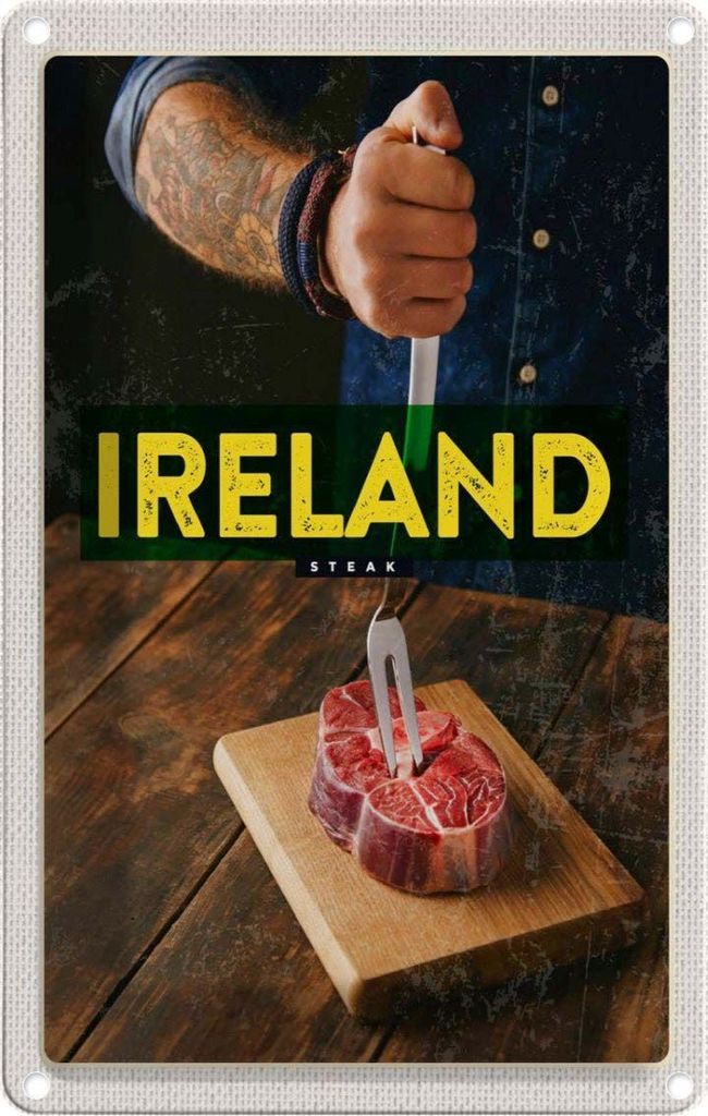vianmo Blechschild 18x12 cm Irland irländisches Hereford Steak Bildmotiv Reisemotiv Abenteuer Reisen Urlaub