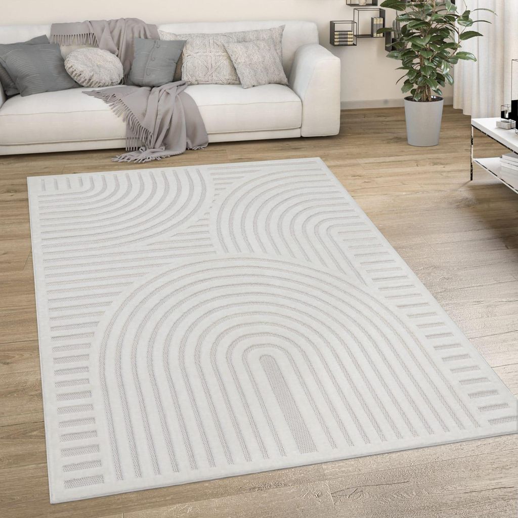 Teppich Kurzflor Struktur Wohnzimmer schmutzabweisend Creme Rechteckig 160x220 | 100% Polypropylen | Florhöhe: 10 mm | nicht waschbar