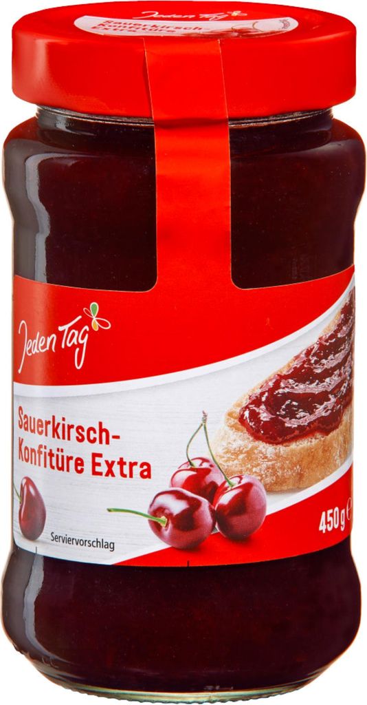 Jeden Tag Konfitüre Extra Sauerkirsche (450g Glas) + usy Block