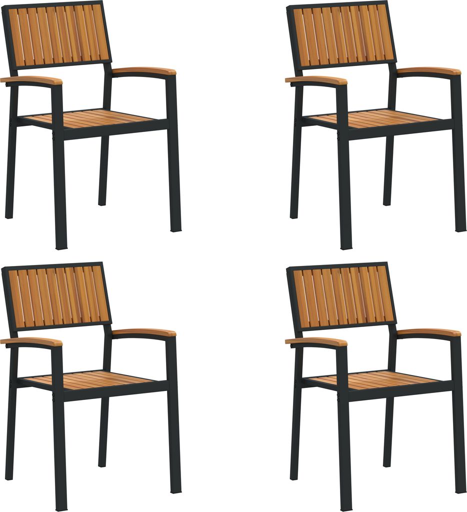 2025 Moderne Gartenstühle 4 Stk. Stapelbar Schwarz Massivholz Akazie Metall - Gartenstühle Hommie56233