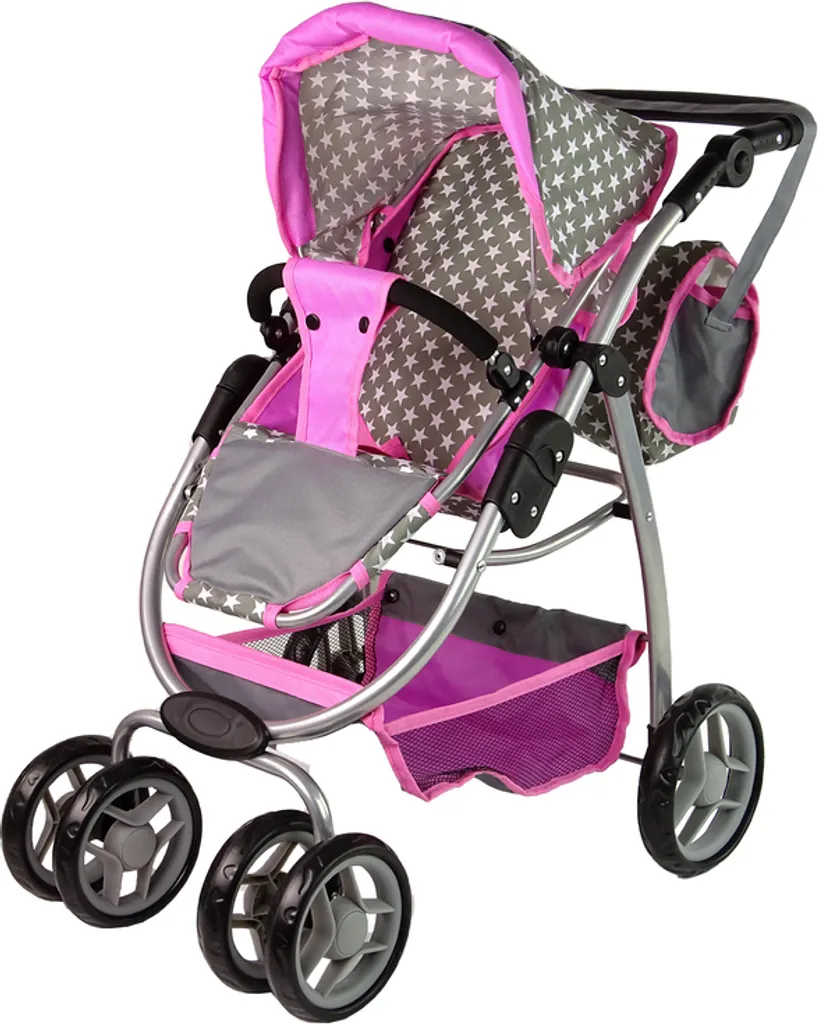 Landau de poupée 2 en 1 rose étoilé avec sac de transport assorti
