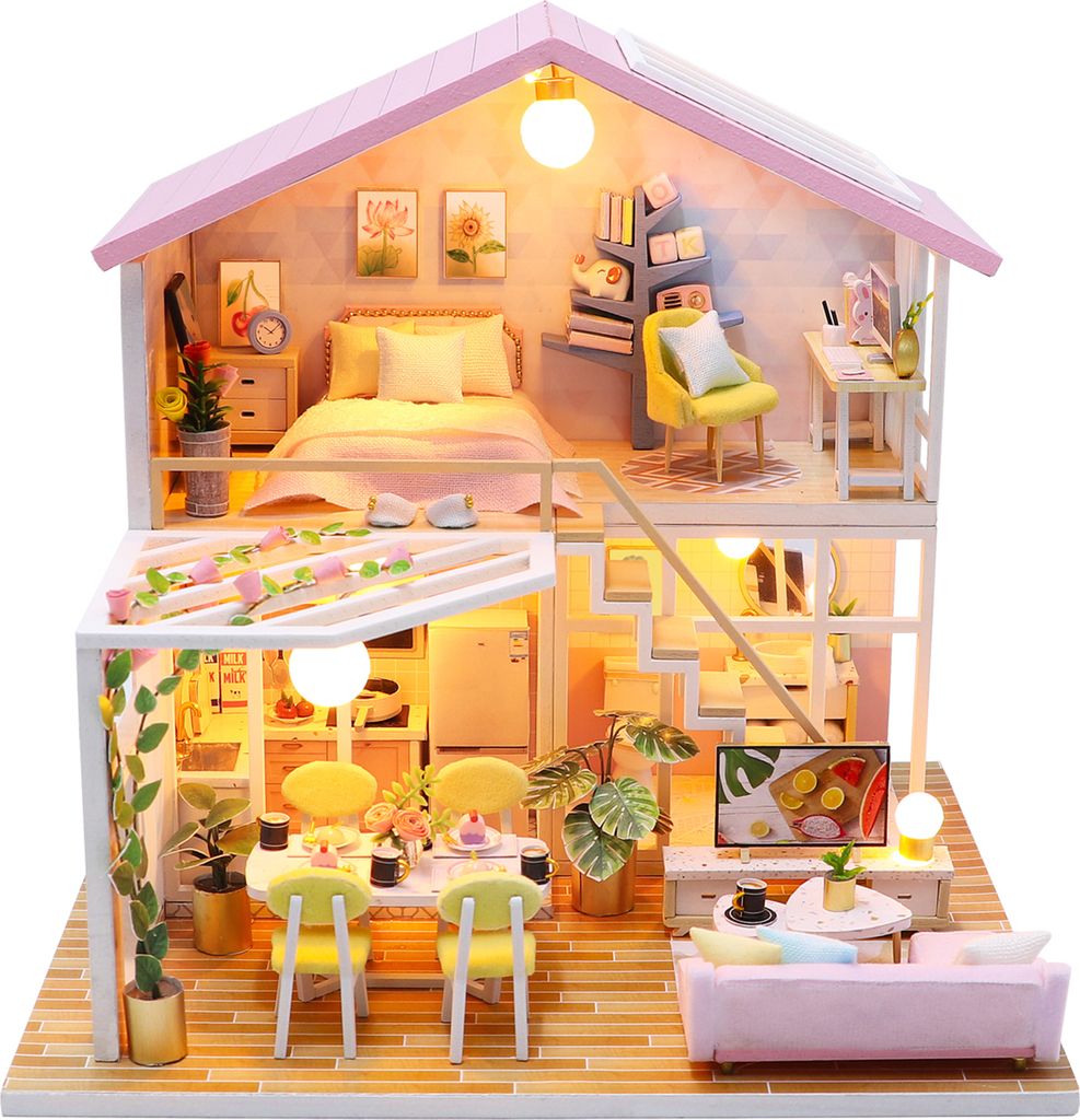 Puppenhaus Miniatur DIY Holz Puppenhaus Kit mit Moebeln mit Produktbild 