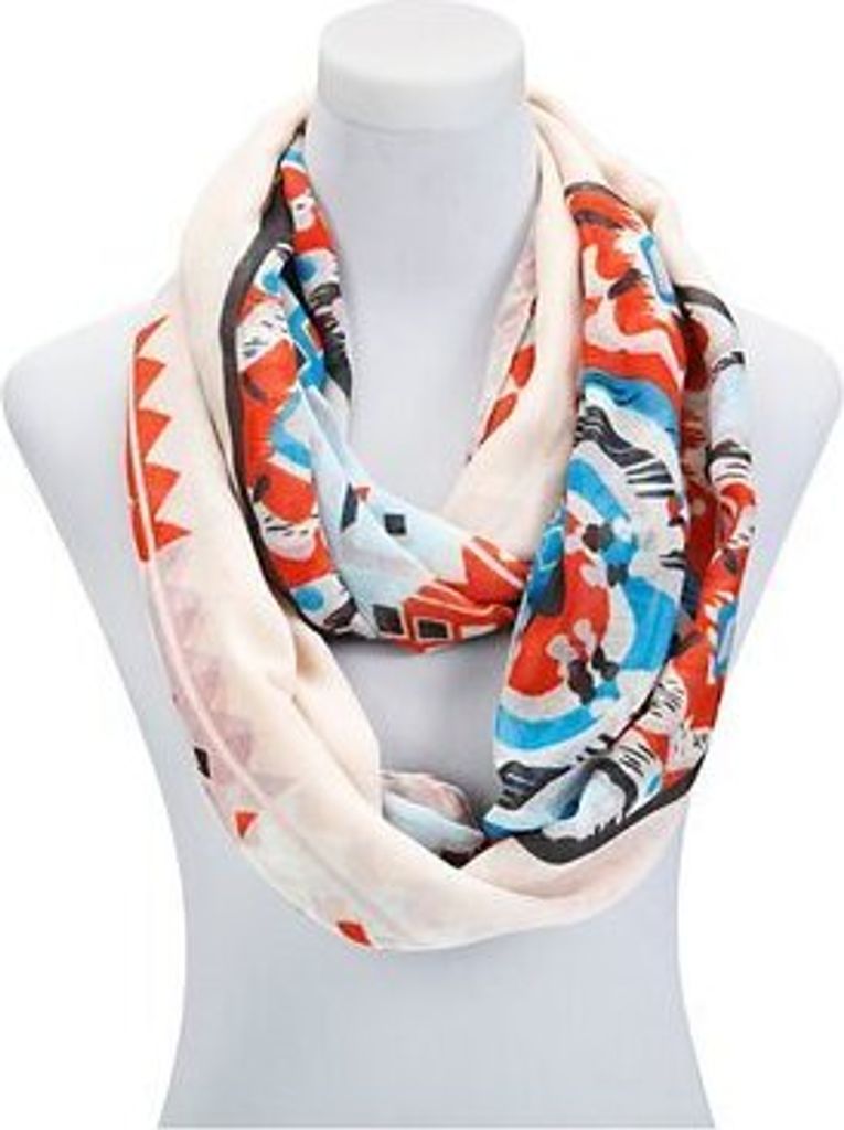 Modischer Schlauchschal beige mit buntem Blumen Design