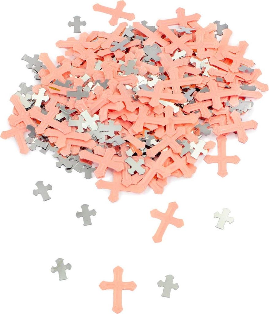 Oblique Unique Deko Kreuze Konfetti Streudeko Konfirmation Taufe Kommunion - rosa silber