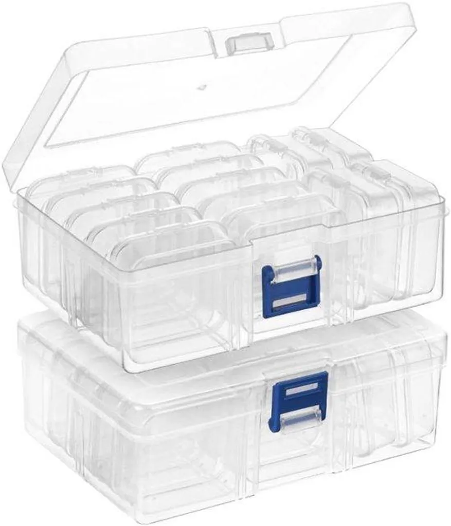 Rangement bijoux et perles : boîte plastique transparente 55x55x2mm