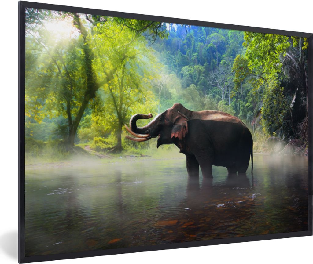 MuchoWow MuchoWow Gerahmtes Poster Elefant - Wasser - Natur 30x20 cm - Poster mit zchwarzem Bilderrahmen - Kunstdruck - Bild-Poster