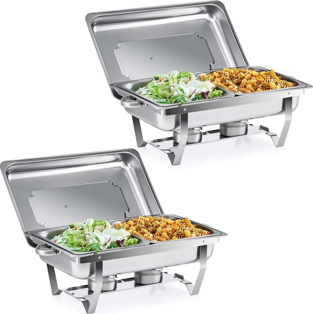 Schalen für Speisewärmer aus Edelstahl - Schüsseln 2er-Set - Verstärkt - Dickes Material - Umweltfreundlich - Für Buffet & Camping - Hellgrau/...