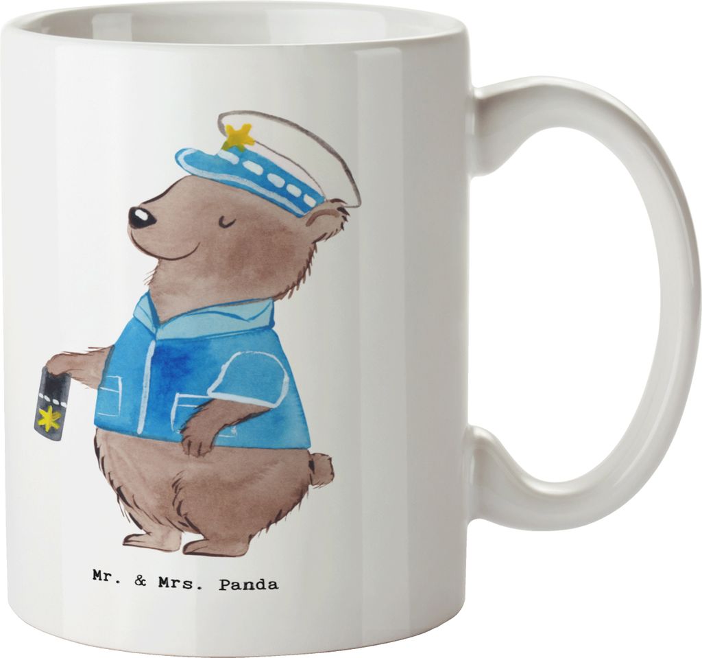 Mr. & Mrs. Panda haferl Polizist Herz - Weiß - Geschenk, Polizei, Teetasse, Cop, Kaffeebecher, Studium, Tasse mit Motiv, Becher, Trinkbecher