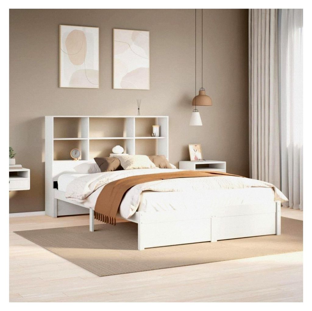 Bücherregal Bett ohne Matratze Weiß 120x200cm Kiefer Massivholz