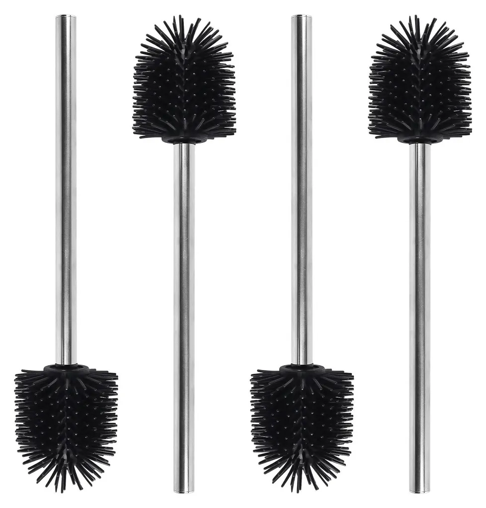 Brosse de toilettes silicone sur pied avec manche inox - Lot de 4