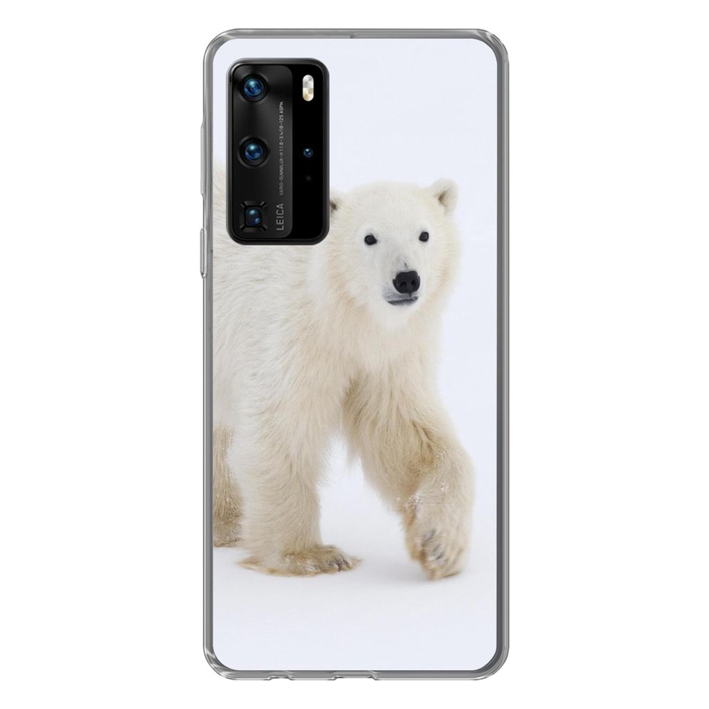 MuchoWow Handyhülle Schutzhülle Hülle für Huawei P40 Pro Eisbär - Schnee - Weiß Silikon Softcase Handy Hülle - Schutz