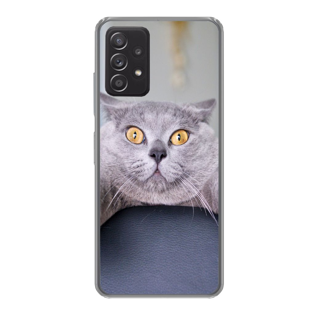 MuchoWow Handyhülle Schutzhülle Hülle für Samsung Galaxy A53 5G Katze - Angst - Stuhl Silikon Softcase Handy Hülle - Schutzabdeckung