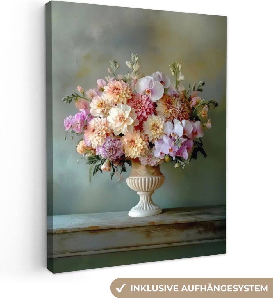 Leinwand Bilder 30x40 cm - Blumen - Pastell - Charmant, Wandbilder, Wanddeko Wohnzimmer, Bild