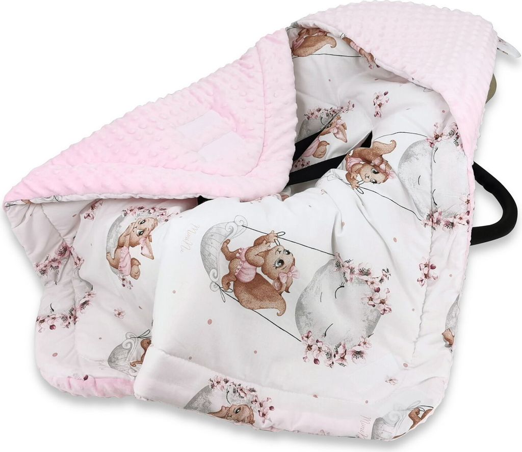 Baby-Delux Baby Einschlagdecke für Babyschale Autositz Kinderwagen 90x90cm für Winter Baumwolle Minky Lilli rosa