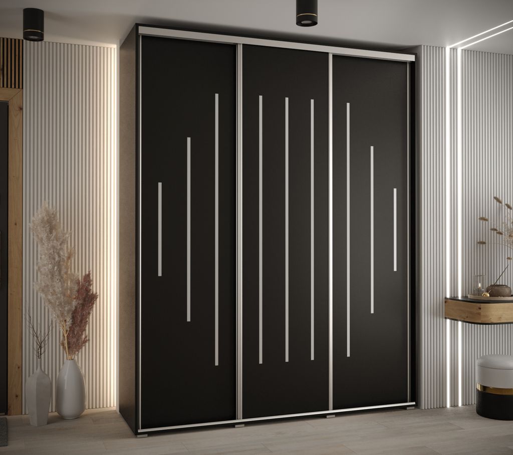 Kleiderschrank YVONA 12 - 190/45 cm, schwarz/silber
