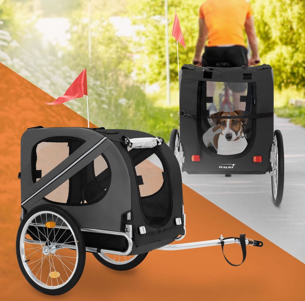 Hauki Fahrradanhänger & Hundebuggy 2in1, 130x72x90 cm, Schwarz/Grau, klappbar