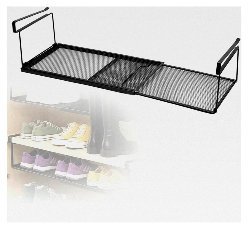 Verstellbares Unterregal mit Hängekorb 38-70 cm, Metall Hängekorb für Küche, Schrank, Schuhschränke und Kleiderschränke (Schwarz-Mesh)