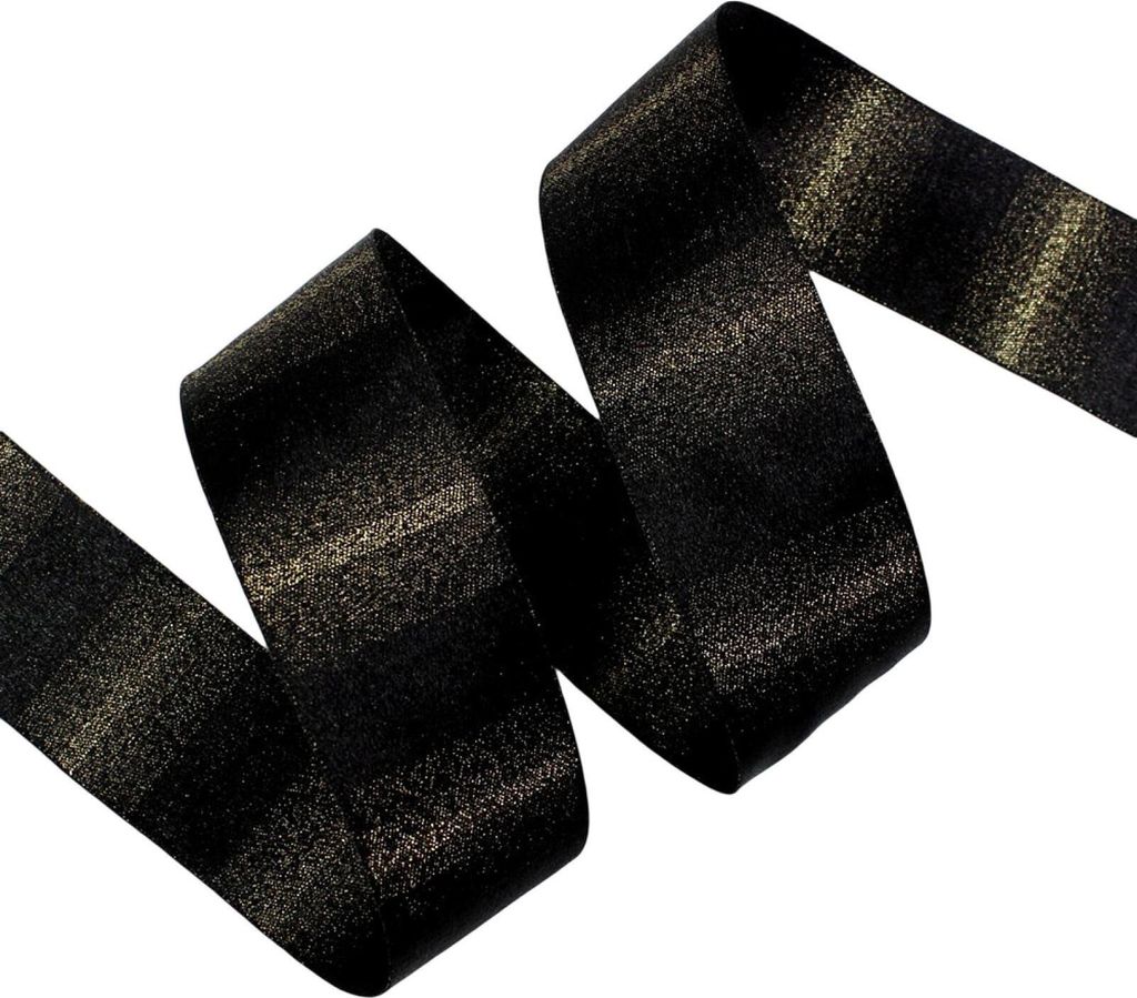 1 Roll DIY Ribbon Glitter Pulver Design Gradient Ramp Hochzeit Blumenstrauß Wickeln Bowknot Ribbon Party Lieferungen-Schwarzes Gold