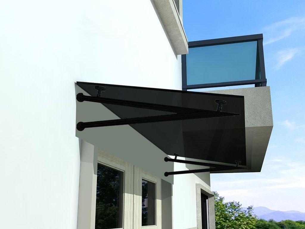 BuyLando (V) 120x90 cm Grauglas Glasvordach inkl. Edelstahlhalter in Schwarz