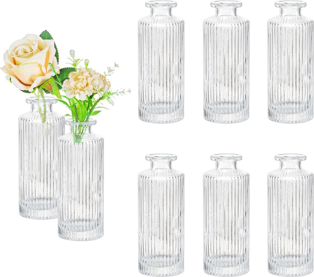 Vintage Dekorative Vasen Set von 8 - Glas - Tafeldekoration - Rillenvasen - Blumenvasen - Dekorativ - Klein - Glaswaren - Tafeldekoration - Büro -...