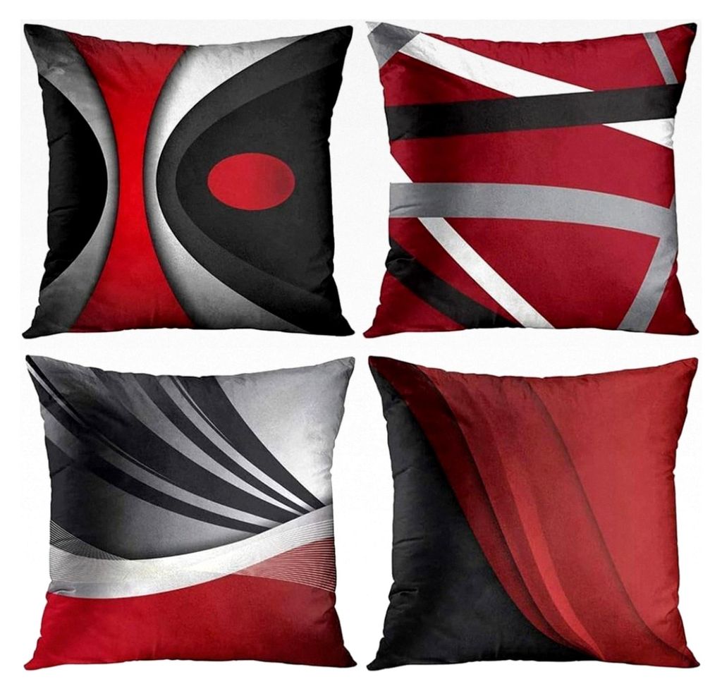 Kissenbezug 40x40 Rot Grau Schwarz 4er Set Weich Dekokissenbezüge Modern Kuschelig