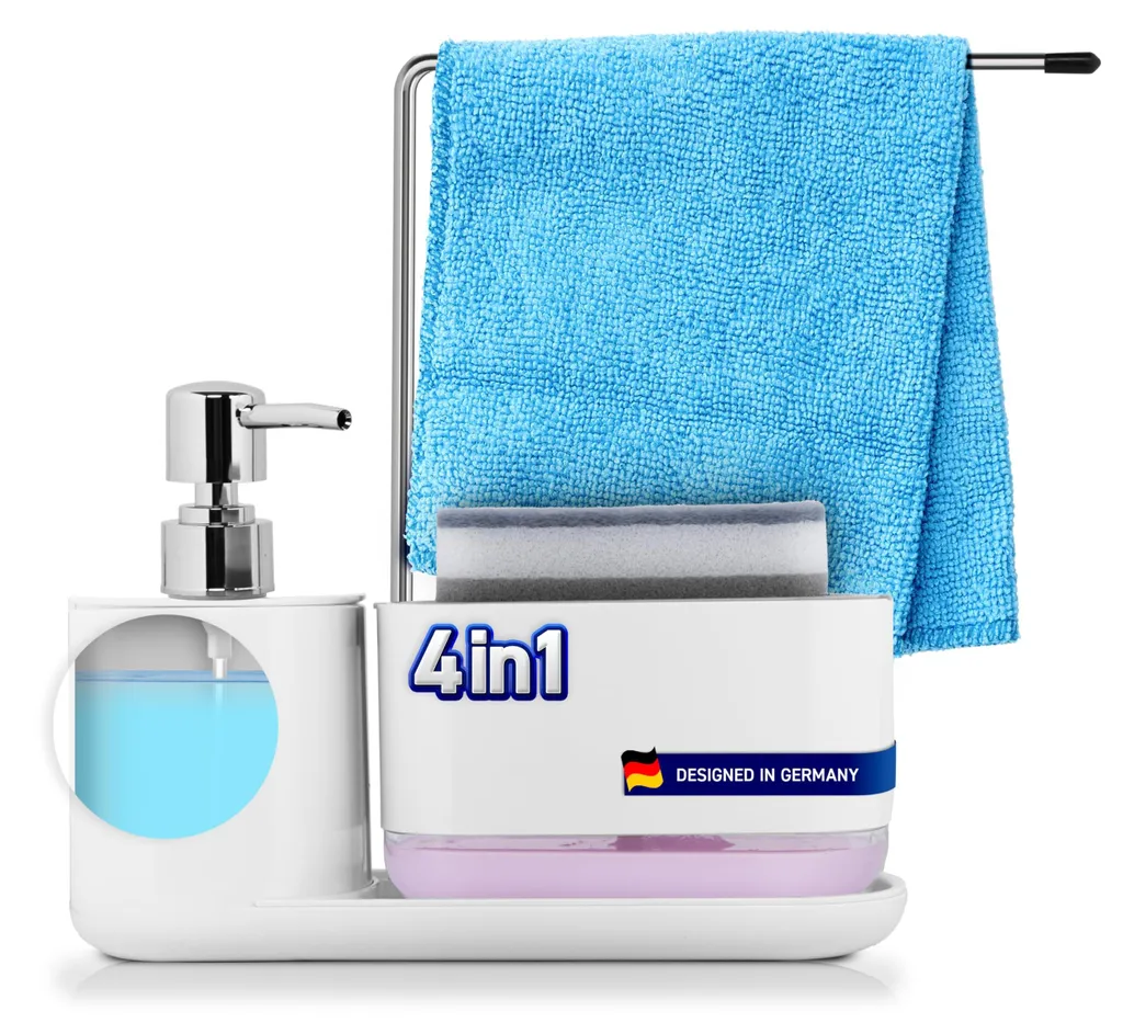 Distributeur de Savon Hygiénique en Acier Inoxydable - Rangement 4 en 1
