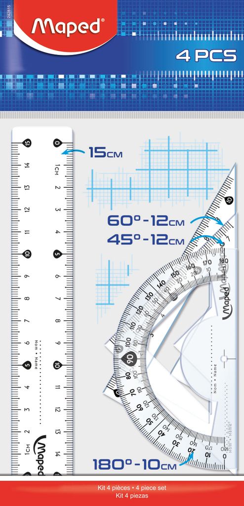 Maped Creativ 242830, Winkelmesser, Lineal, Dreieck, 4 Stück(e), Transparent, Kunststoff, 45° & 60°, Halbkreis