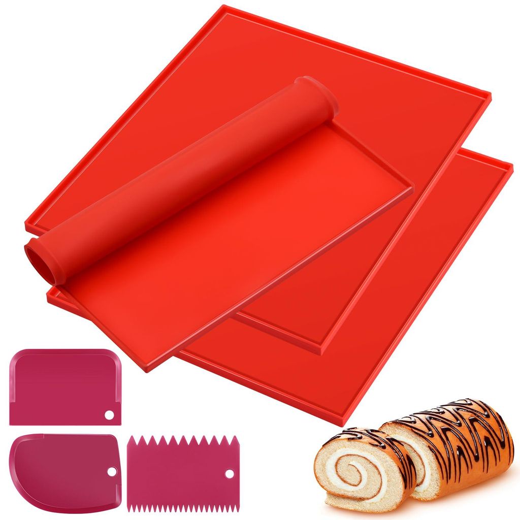 Silikon-Backmatte, 3-teiliges Set, Silikon-Ofenbackmatte mit erhöhtem Rand, wiederverwendbare Backmatte inklusive drei Schabern, Antihaftbeschicht...