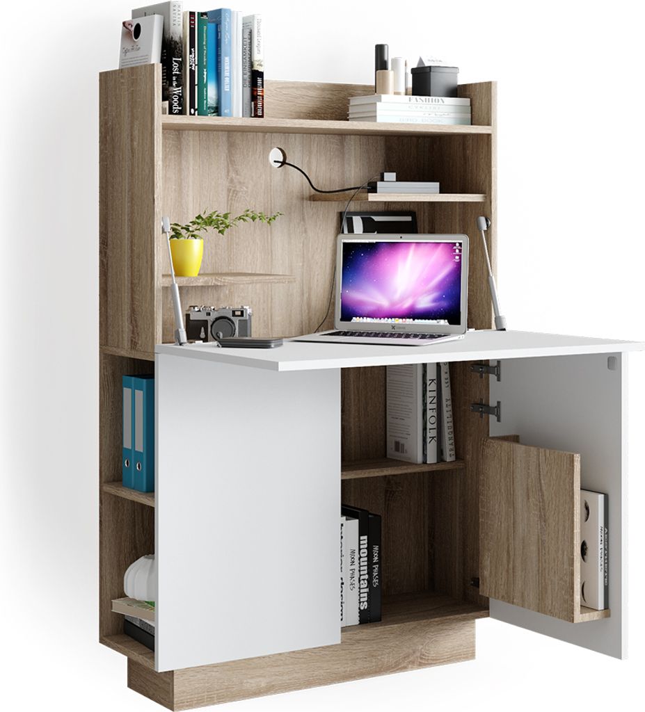 Vicco Biurko sekretarskie Alena, 85 x 27 cm, Sonoma/Biały Zdjęcie produktu 7