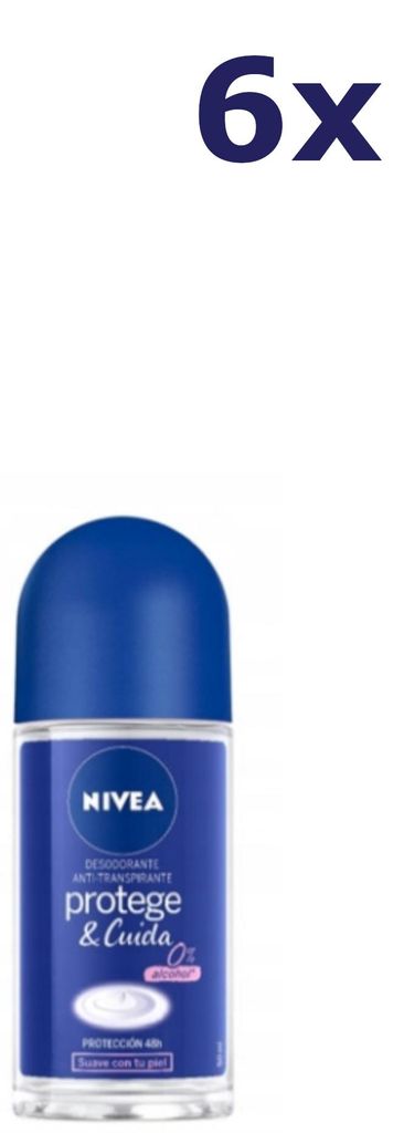 6x Nivea Deo Roll-on - Protect & Care 0% 50 ml