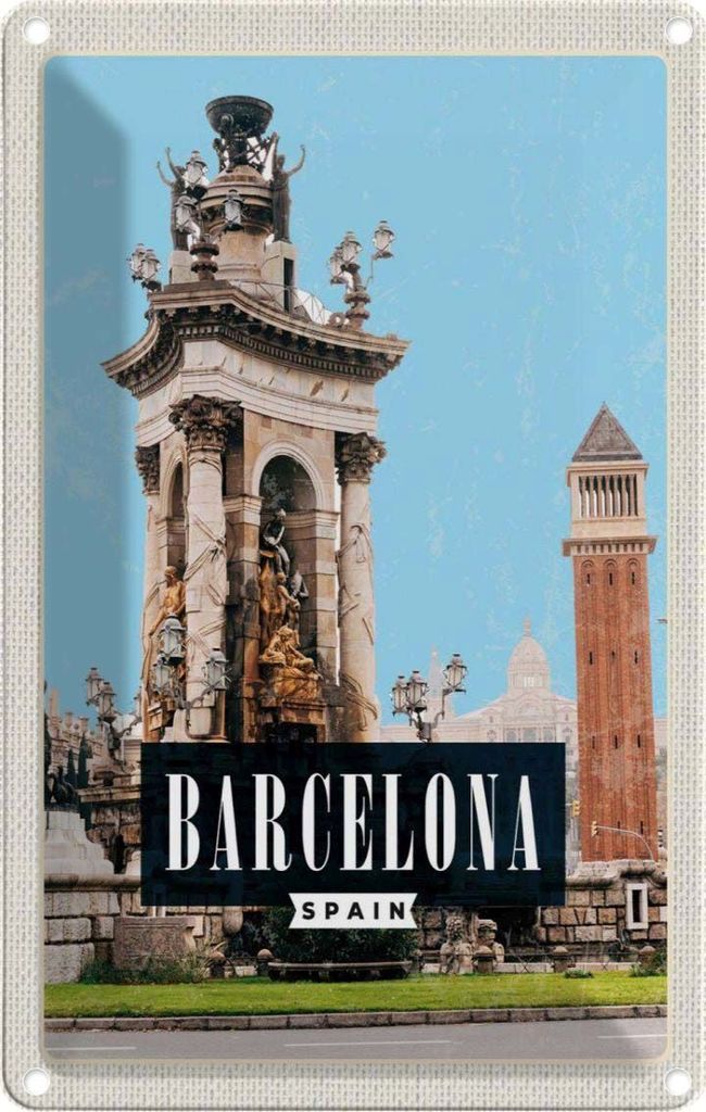 vianmo Blechschild 18x12 cm Barcelona Spanien Architektur Bild Bildmotiv Reisemotiv Abenteuer Reisen Urlaub Häuser