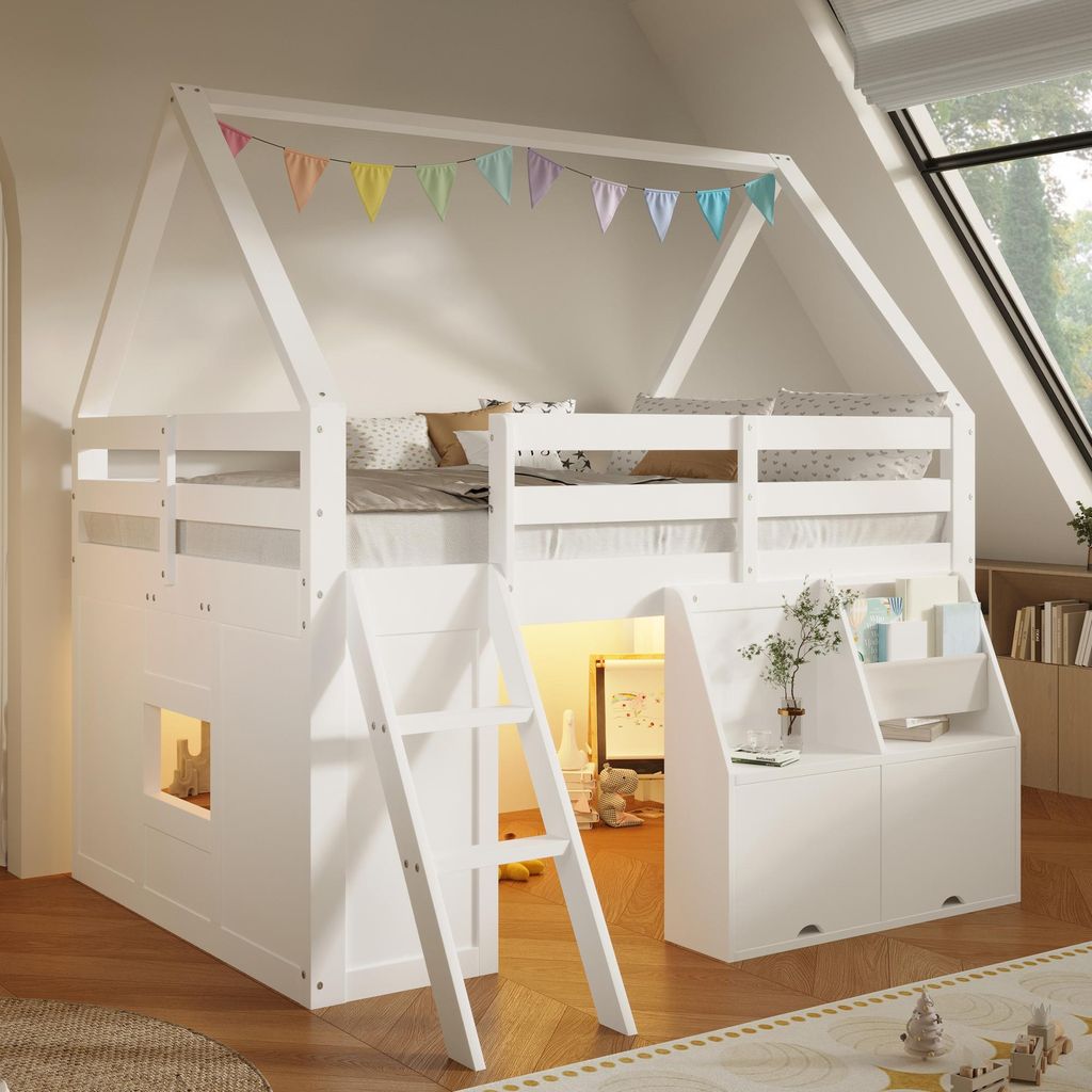 Letto a soppalco MODFU, 140x200, a forma di casetta, per Immagine del prodotto 