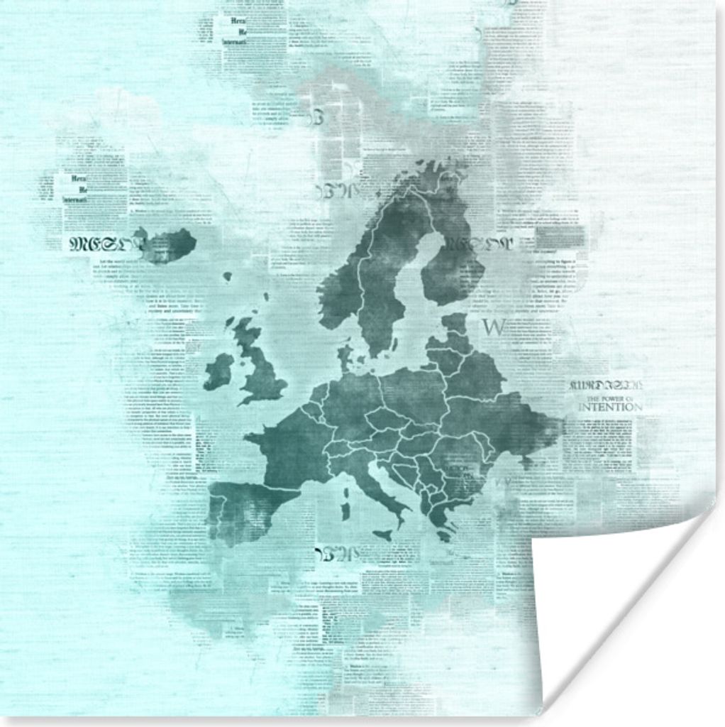 MuchoWow Poster Europa - Karten - Papier - Zeitung 30x30 cm - Wandposter - Printing