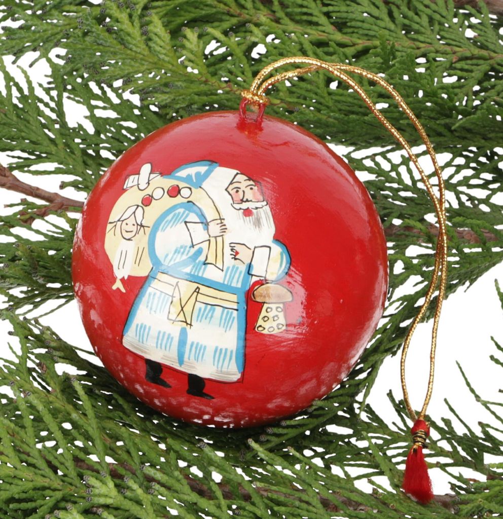 Upcycling Weihnachtskugel aus Pappmachee, Handbemalter Christbaumschmuck, Kaschmirkugel - Muster 29, Rot, 7*7*7 cm, Weihnachtsdeko