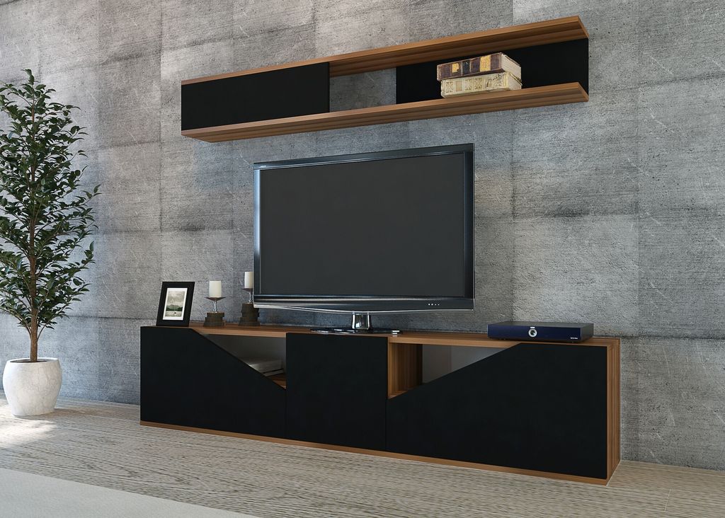 Skye Decor, Taç - Walnut, Black, TV-Schränke, Nussbaum, 180 x 40 x 31 cm