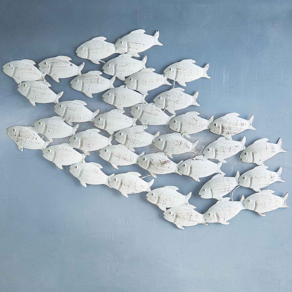 Wandobjekt Wandbild Wanddeko Fischschwarm grau Eisen L 97 Produktbild 6