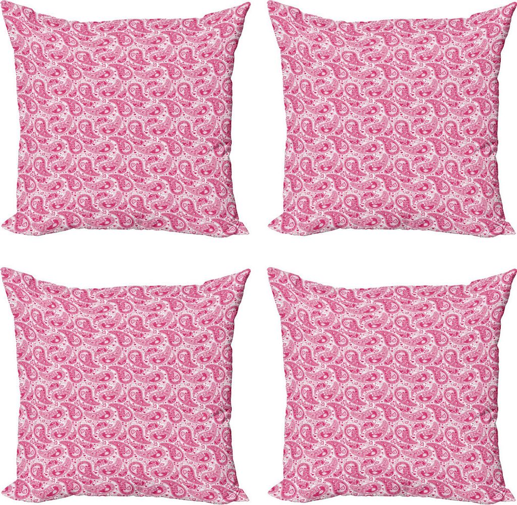 ABAKUHAUS Hippie Kissenbezug Set (4 Stück), Boho Oriental Motif, Moderner Doppelseitiger Digitaldruck, 45 cm x 45 cm, Magenta und Weiß