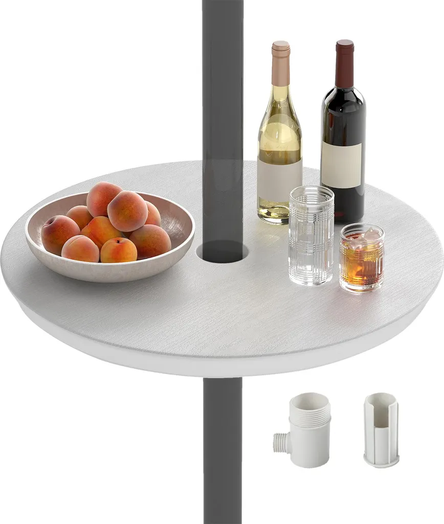 Plateau de table rond pour mât de parasol de jardin portable blanc