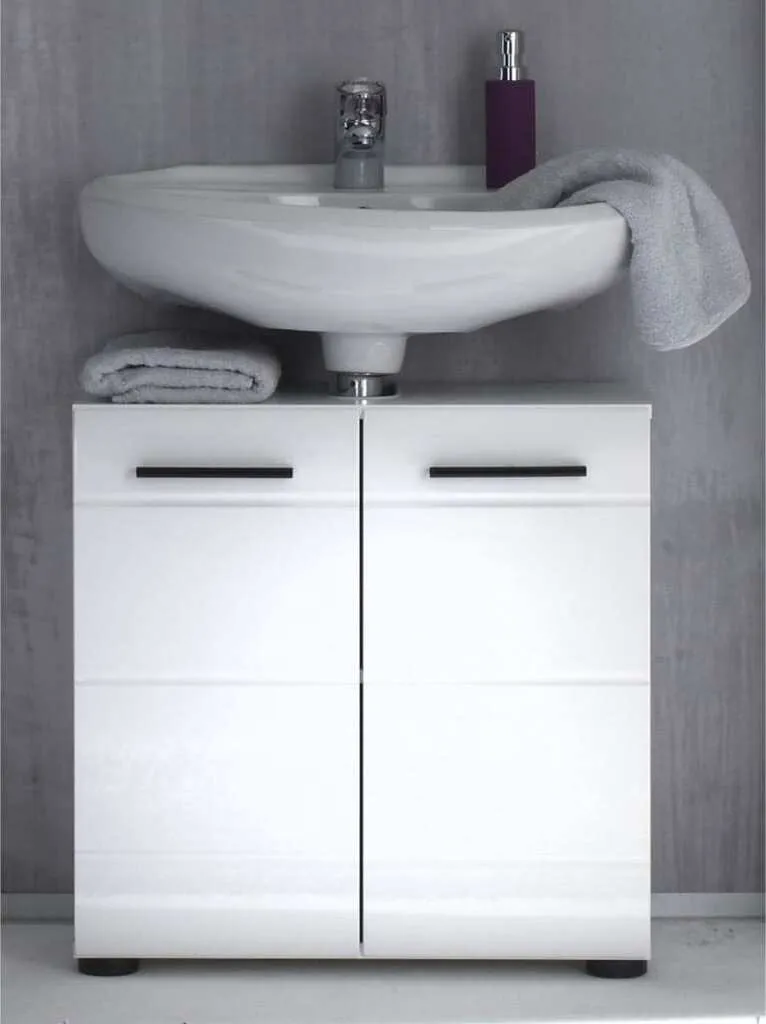 Meuble sous lavabo blanc laqué pour rangement salle de bain - 13