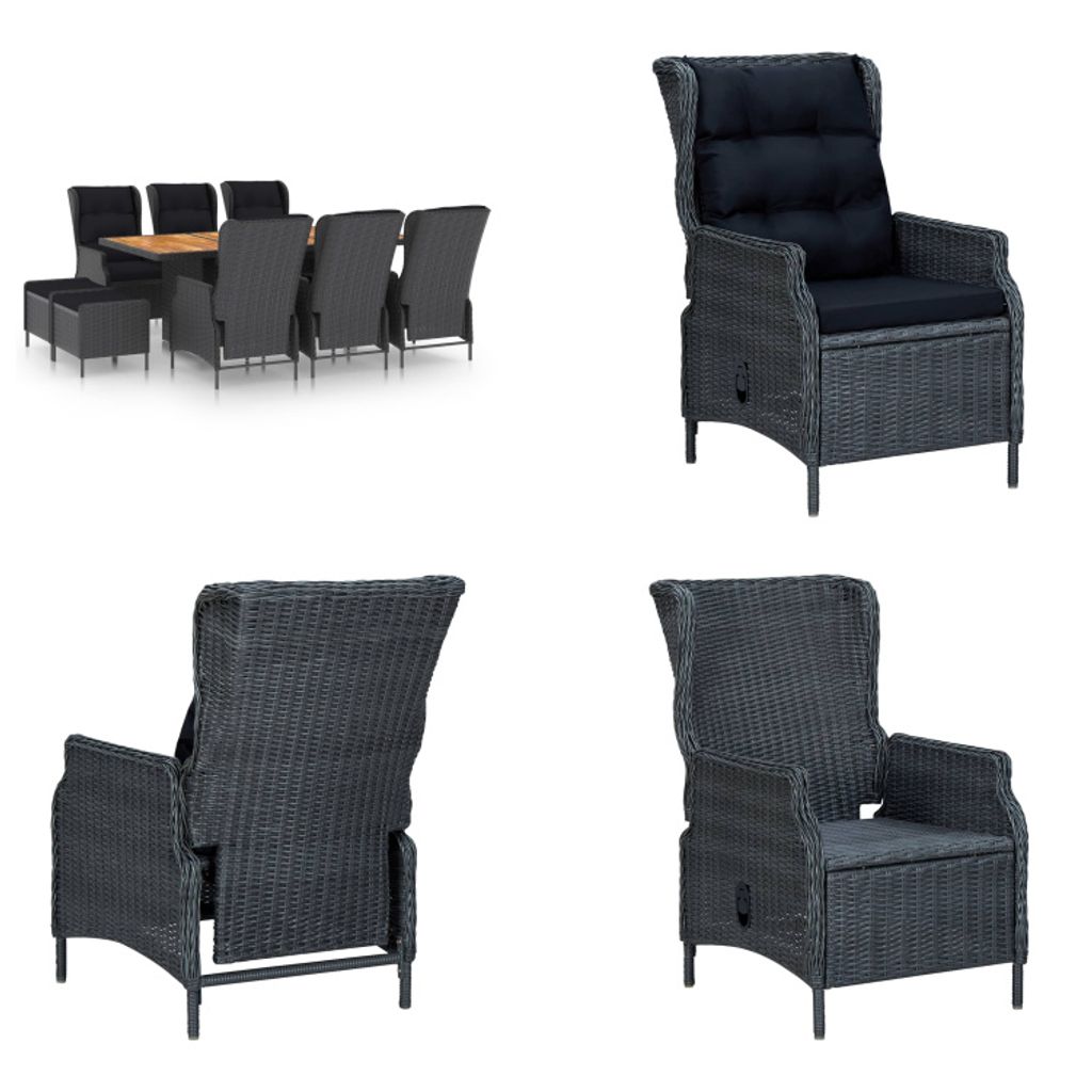 vidaXL 9 tlg. Garten Essgruppe mit Auflagen Poly Rattan Dunkelgrau - Gartenmöbel-Set - Gartenmöbel-Sets - Gartentisch Und Stuhl - Gartentische Un...