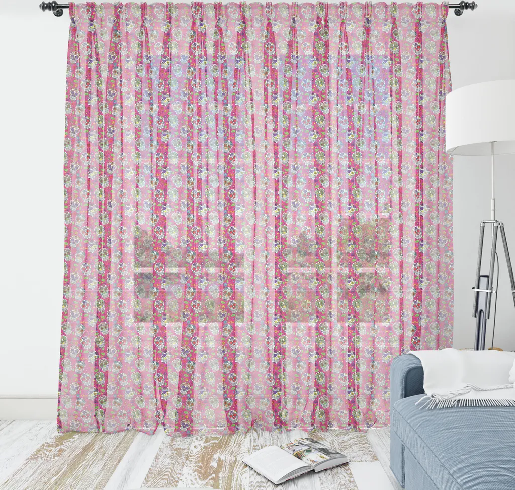 Tissu Mural Soyeux Impression Numérique Calaveras et Fleurs Multicolore