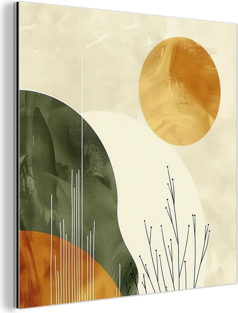 MuchoWow Wanddekoration Metall Metallbild Wandkunst 50x50 cm Abstrakt - Landschaft - Sonne - Kunst MuchoWow Aluminium Gemälde - Alubild - Industrial