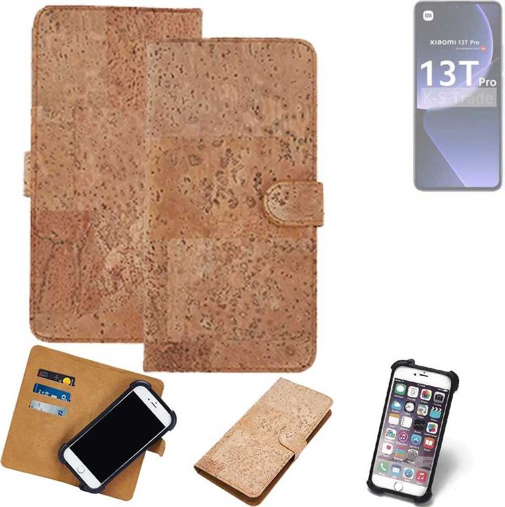 K-S-Trade Hülle kompatibel mit Xiaomi 13T Pro Kork Handyhülle Cover Schutzhülle TPU Case Bumper in Hellbraun, (1x)