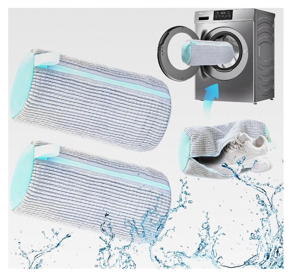 2 Stück Schuhwaschbeutel für die Waschmaschine, Wäschenetz für Schuhe mit 360° Reinigungsflaum, wiederverwendbarer Wäschesack mit Reißversch...