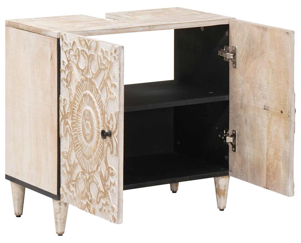 vidaXL Waschbeckenschrank Weiß 62 x 33 x 58 cm Massivholz Mango