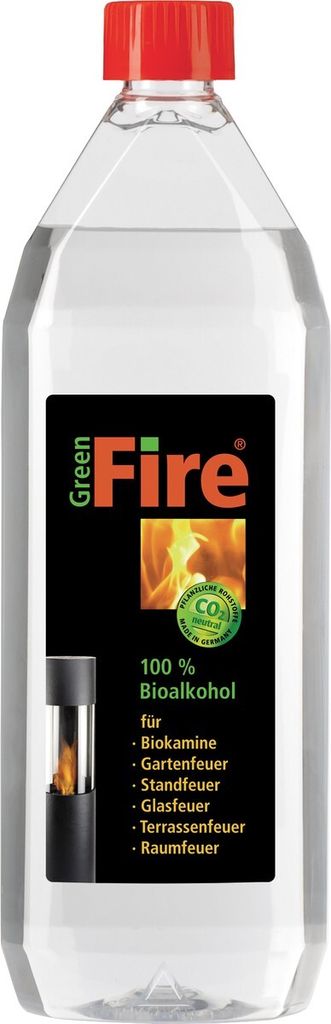 A bottle of bio-alcohol fuel for fireplaces.