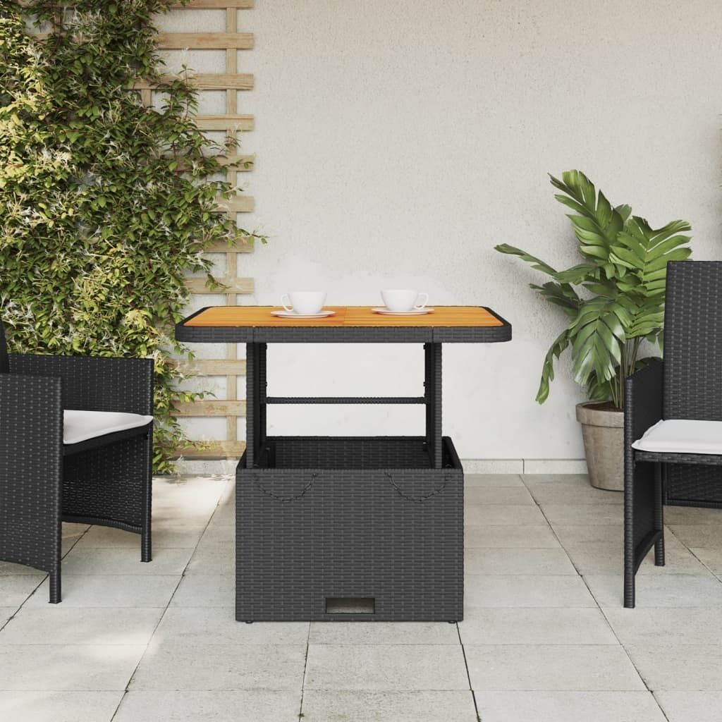 (Robust Möbel) Gartentisch Schwarz 80x80x71cm Poly Rattan und Akazienholz - CL207526 - Gartentische